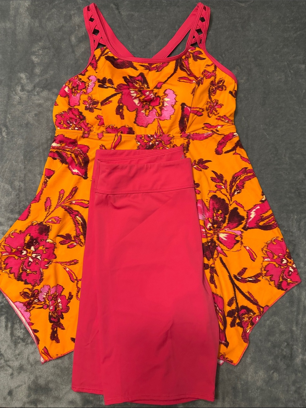 NWOT D & Co BEACH Bright Floral Shark HemTankini w/Pink Swim Shorts Sz 10 - Picture 16 of 16